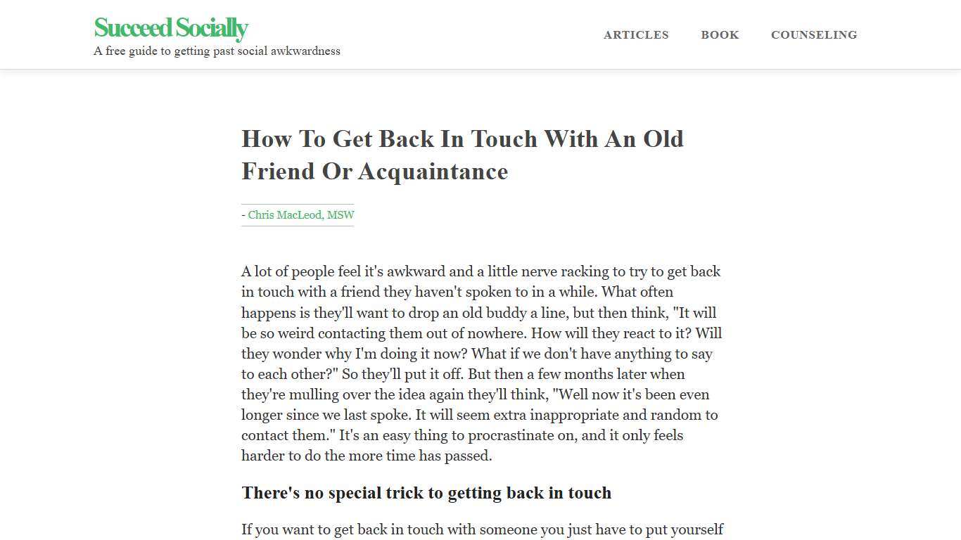 How To Get Back In Touch With An Old Friend Or Acquaintance | www.succeedsocially.com